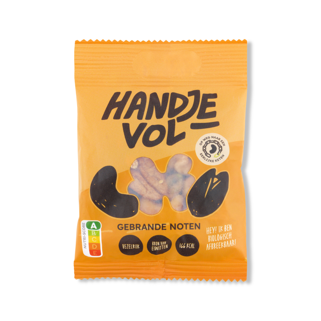 HandjeVol portiezakje van 25 gram gebrande, ongezouten notenmix